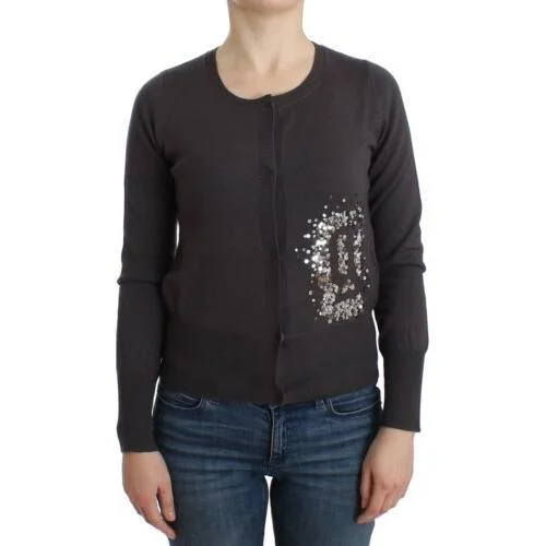 John Galliano Elegant Purple Sequined Wool Cardigan Embroidered Appliqued Beaded