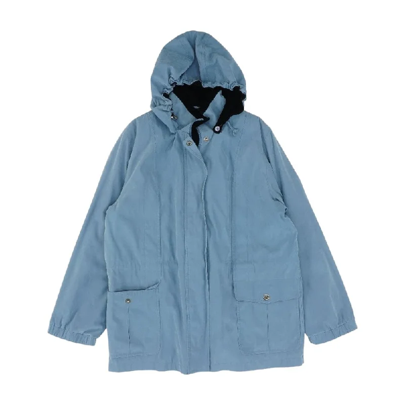 Blue Solid Coat Parka Anorak Hoodie