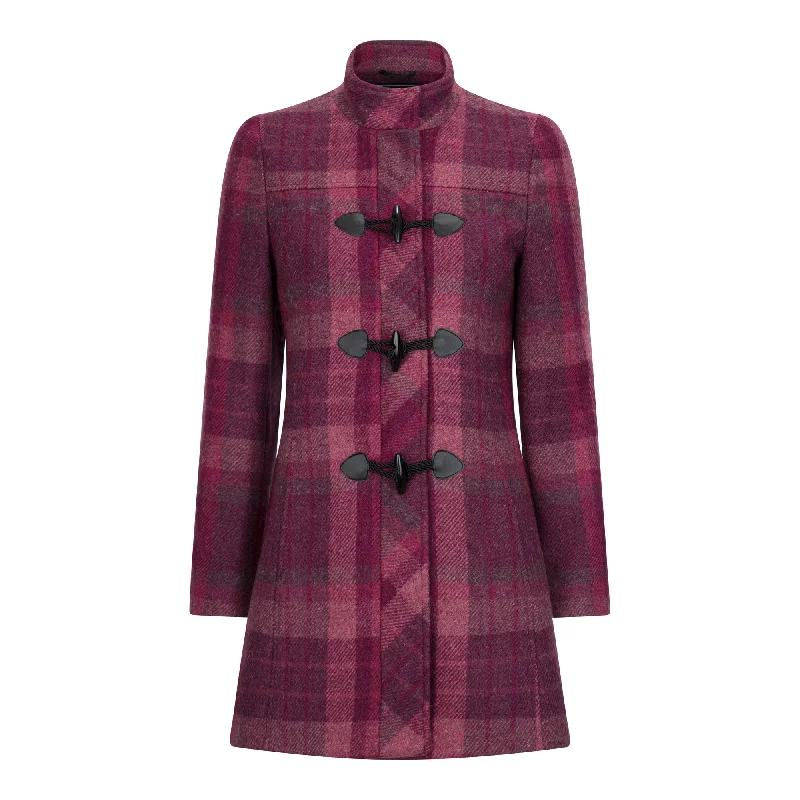 Raspberry Check Marie Duffle Coat Mesh Canvas Denim