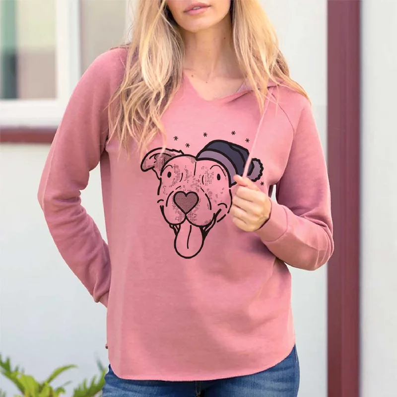 Frosty Pitbull Mix - Dottie - Cali Wave Hooded Sweatshirt Hoodie with Belted Waist Structured Tailored Frosty Pitbull Mix - Dottie - Cali Wave Hooded Sweatshirt Hoodie with Belted Waist Structured Tailored