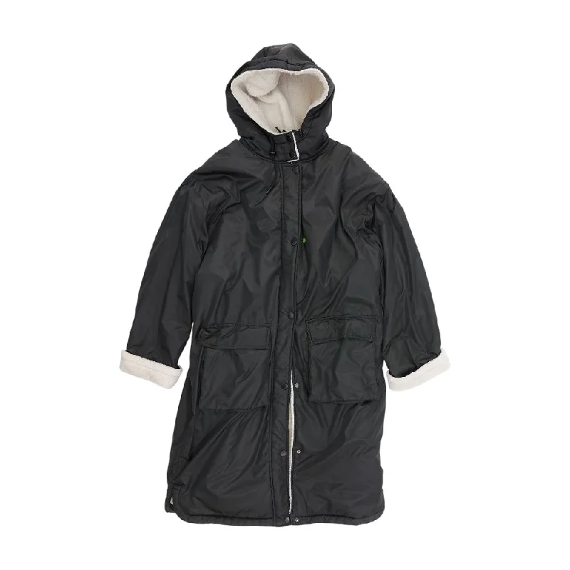 Black Solid Puffer Coat Tailored Straight A-Line