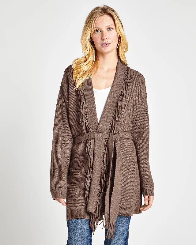 Cora Fringe Cardigan Notch Collar Peter Pan Collar Cowl Neck