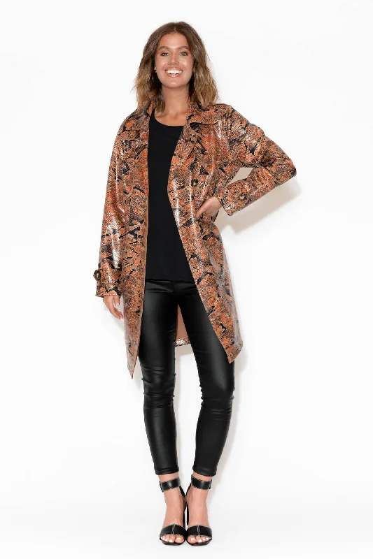 Carissa Tan Snake Coat Suede Jacket Faux Fur Jacket Puffer Jacket