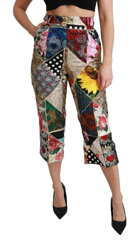 Elegant High Waist Cropped Silk Blend Trousers Trousers Business Professional