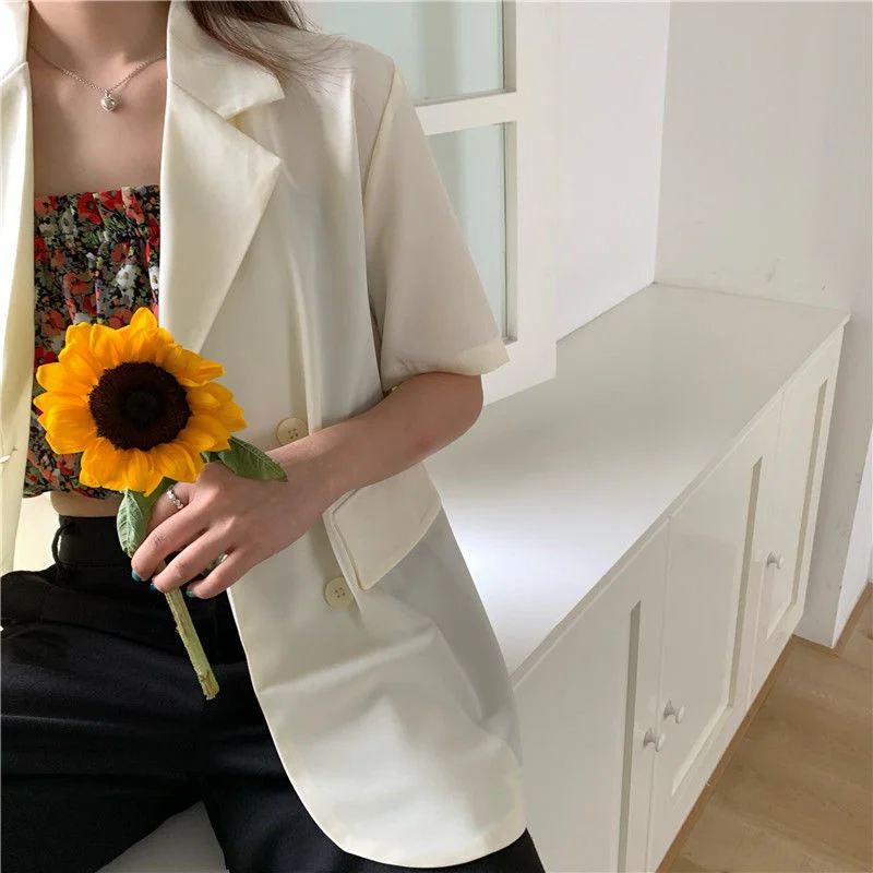 Women Casual Solid Color Thin Loose Short-Sleeved Blazer Women's Classic Blazer