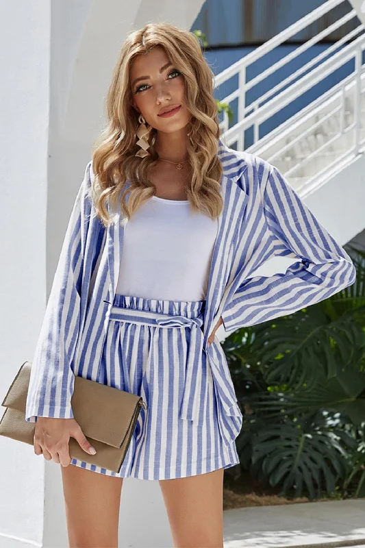 Thin Single Breasted Stripe Blazer Set Women's Daily Blazer