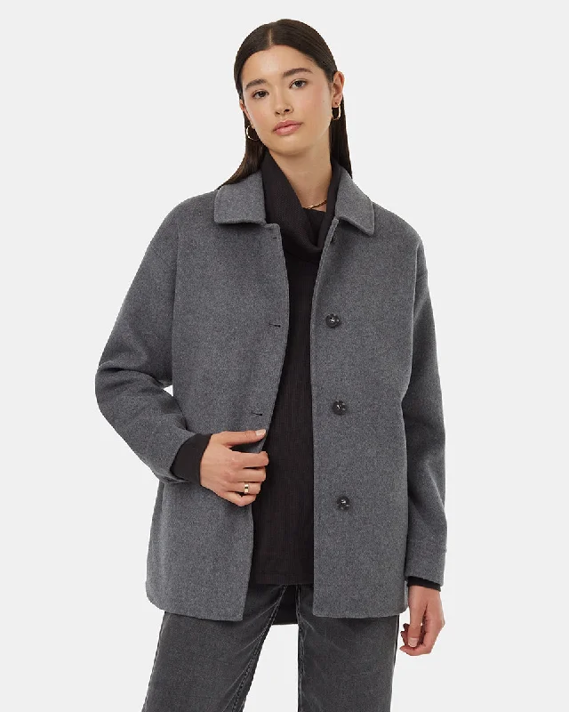Wool Button Front Coat Asymmetrical Diagonal princess