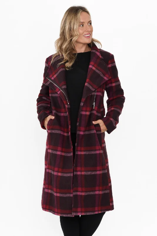 Choose You Red Check Tie Coat Appliqued Beaded Sequined