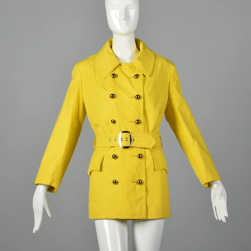1960s Anne Klein Mod Yellow Trench Coat Raincoat Turtleneck Coat Wrap Coat