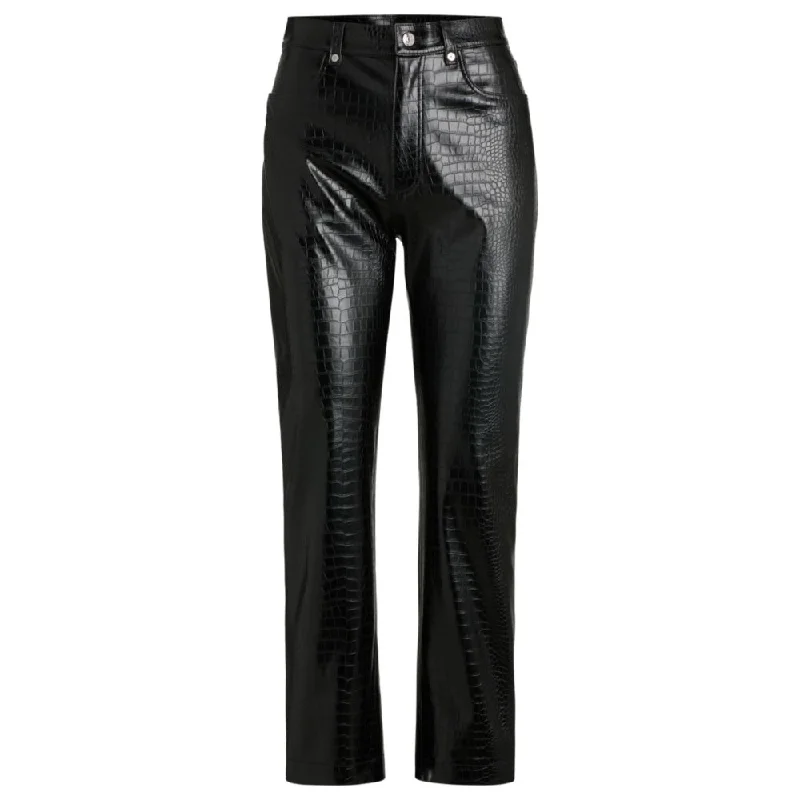 Straight-leg trousers in crocodile-embossed faux leather Trousers luxurious premium