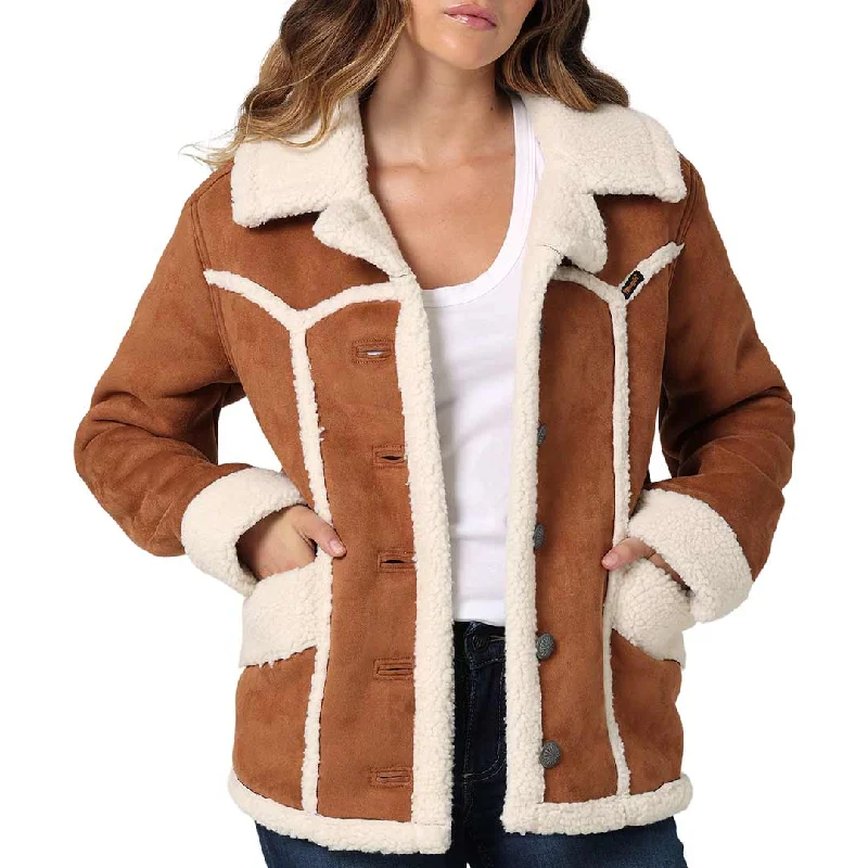 Wrangler Women's Faux Shearling Barn Coat Hooded Caped Scarf