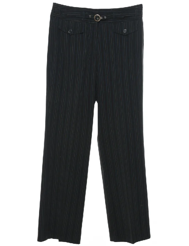 Striped Black Belt Fasten Trousers - W30 L31 Trousers Striped Patterned