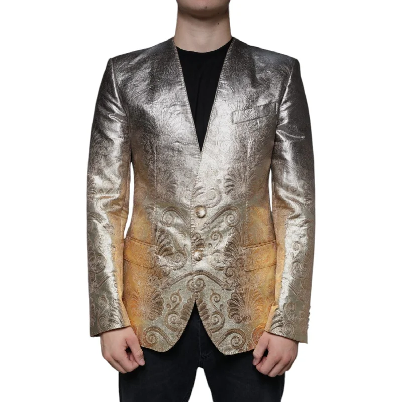 Dolce & Gabbana Gold Jacquard Single Breasted Dress Blazer Women's High-End Blazer