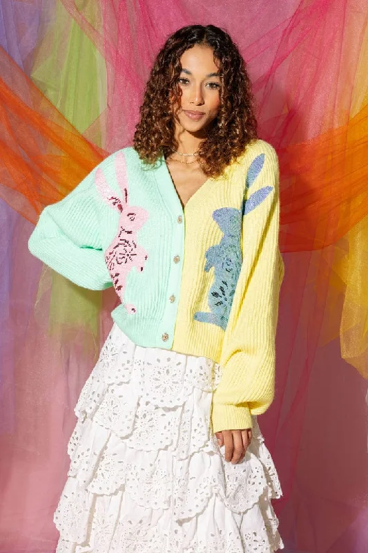 Bunny Cardigan Patchwork Embroidered Appliqued