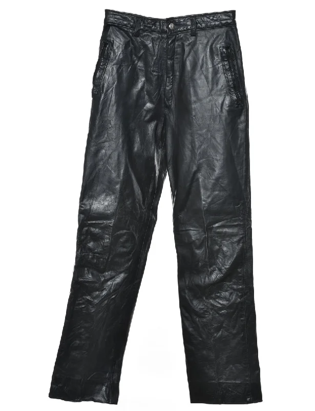 High Waist Black Leather Trousers - W24 L29 Trousers luxurious high-end