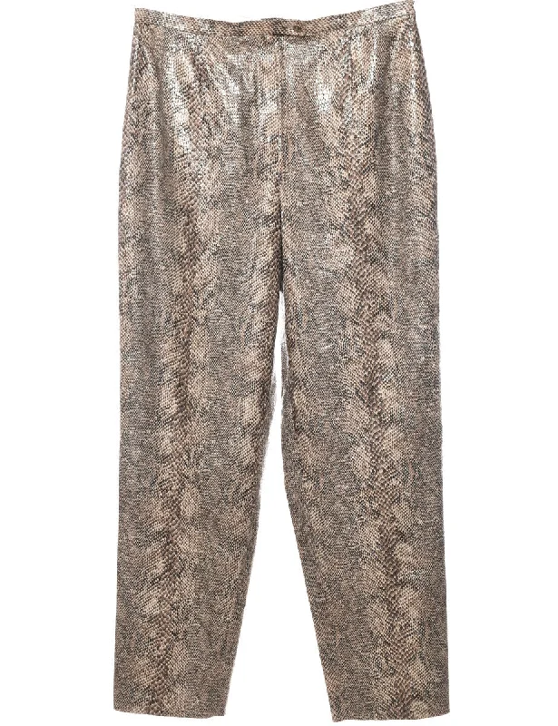 Snakeskin Pattern Brown Tapered Trousers - W32 L31 Trousers Favorite Customer