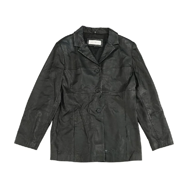 Black Leather Coat Parka Anorak Hoodie