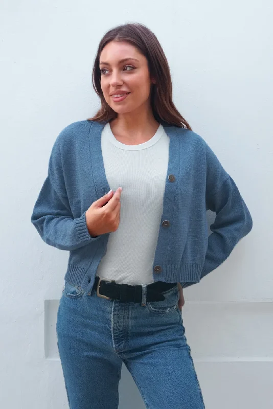 Diana Cardigan (Denim Blue) Collared Crew Neck Turtle Neck