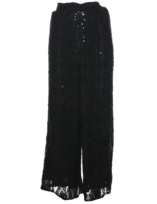 Black Beaded Trousers - W26 L28 Trousers Velvet Soft