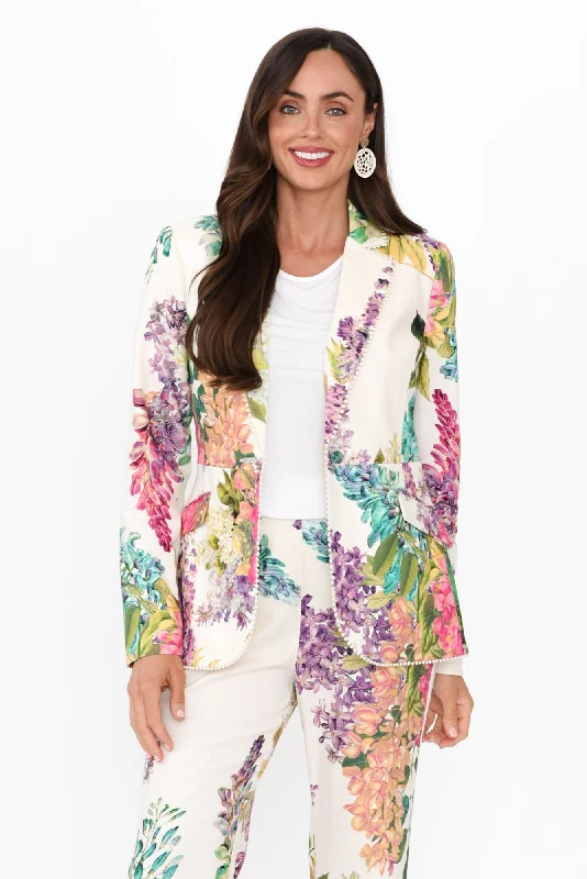 Bahia Wisteria Alba Linen Blend Blazer Women's Solid Blazer