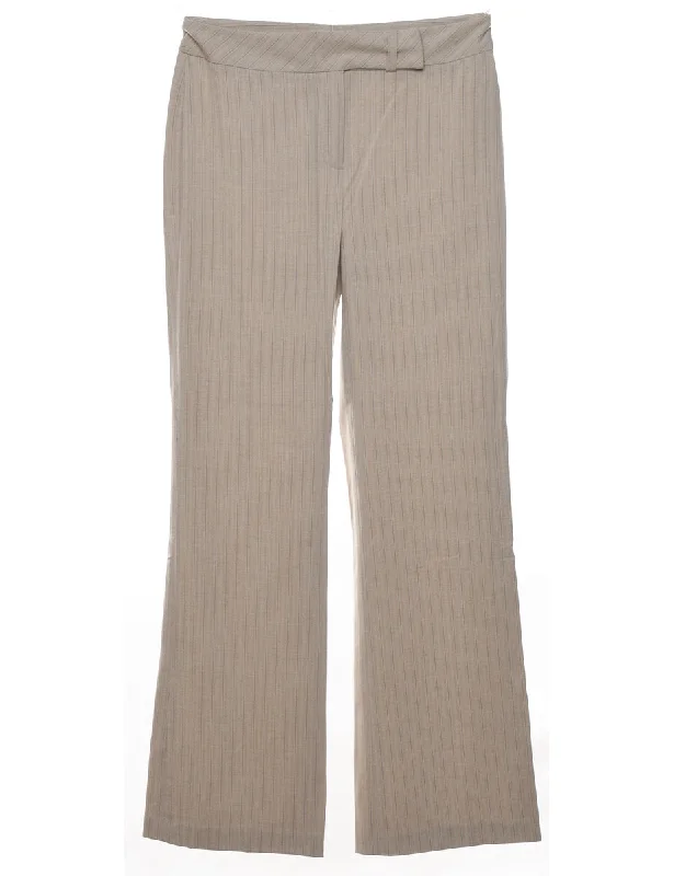 Classic Light Brown Pinstriped Trousers - W30 L32 Trousers High Rise Slim Fit