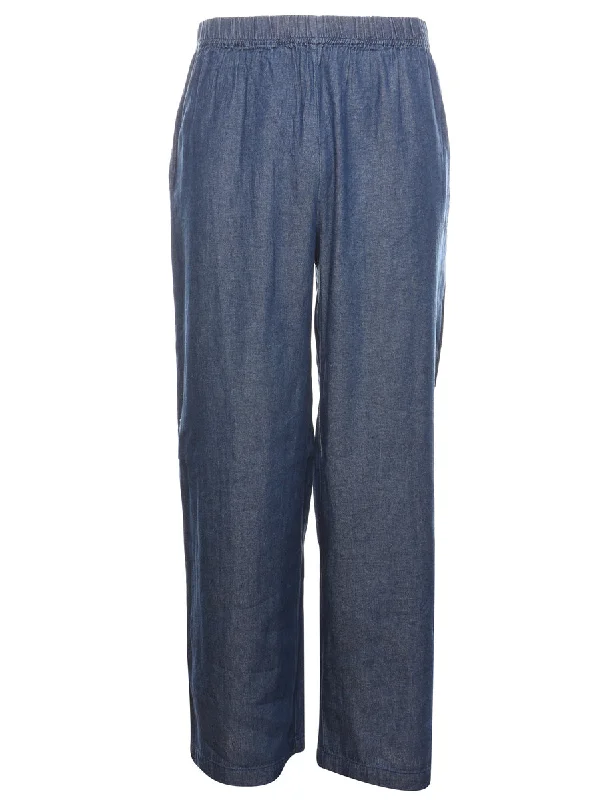 Wide-Leg Denim Dark Wash Trousers - W30 L32 Trousers Denim Blue