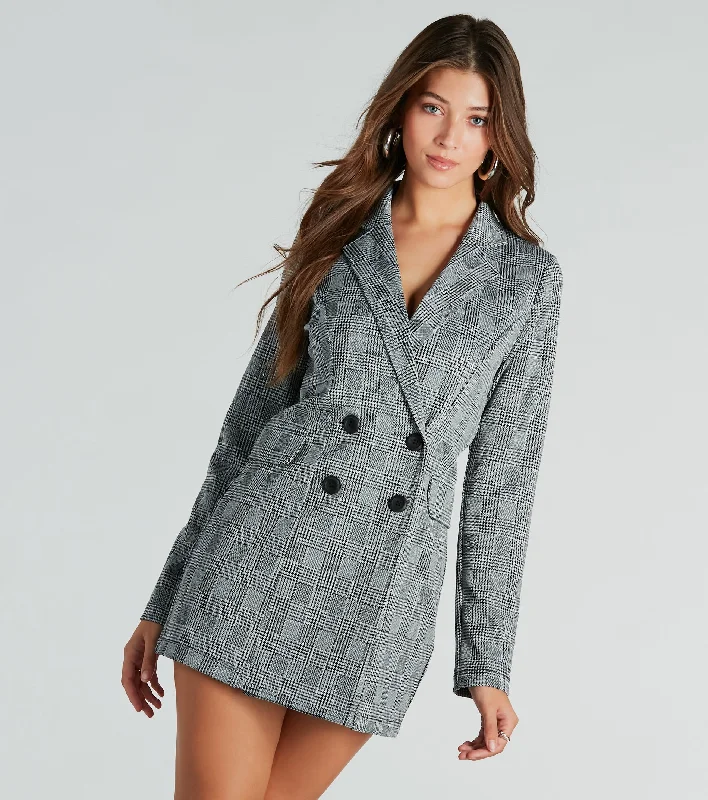 Things To Do Ponte Plaid Blazer Dress Women's Stripe Blazer