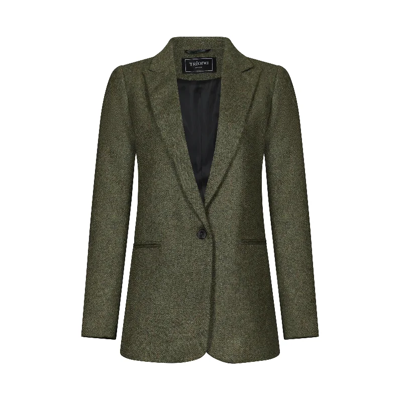 Green Herringbone Cara Donegal Tweed Blazer Women's Boutique Jacket