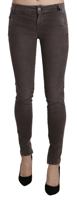 Chic Brown Low Waist Skinny Trousers Trousers Evening Elegant