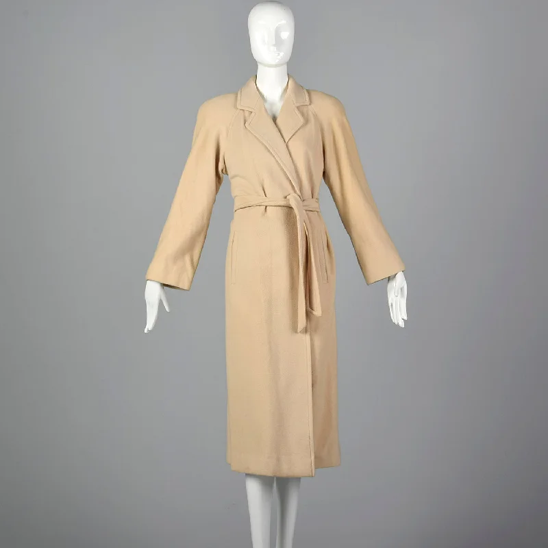 Medium I. Magnin 1980s Cream Cashmere Wrap Coat Hook-and-Loop Buckled Tied