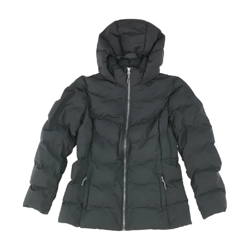Black Solid Puffer Coat Hooded Jacket Zipper Jacket Button Jacket