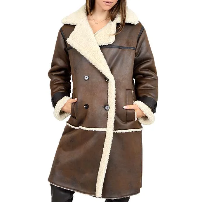 RD Style Women's Nila Double Breasted Coat Hook-and-Loop Buckled Tied