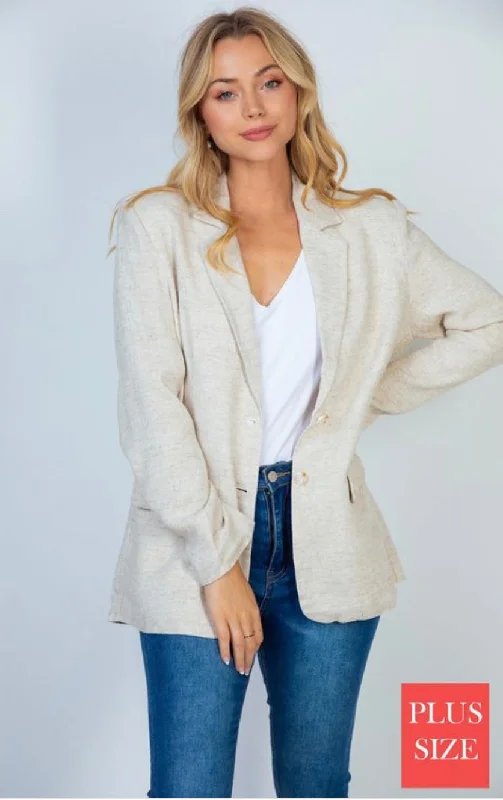 Cream Lined Linen Blazer Women's Classic Suit