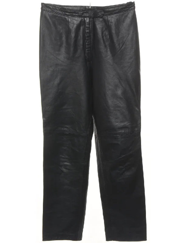 Tapered Black Leather Trousers - W32 L30 Trousers Print Floral