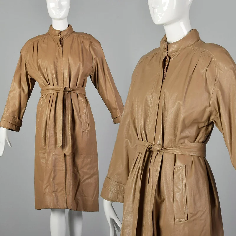 Medium Fendi 1980s Leather Trench Coat Anorak Windbreaker Fleece