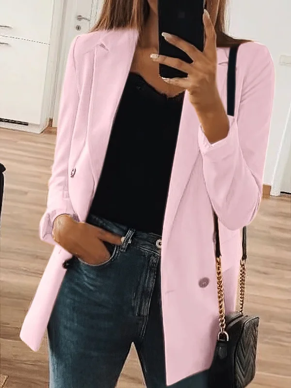 Sophisticated Mid-Length Blazer with Functional Pockets Women's Vacation Suit