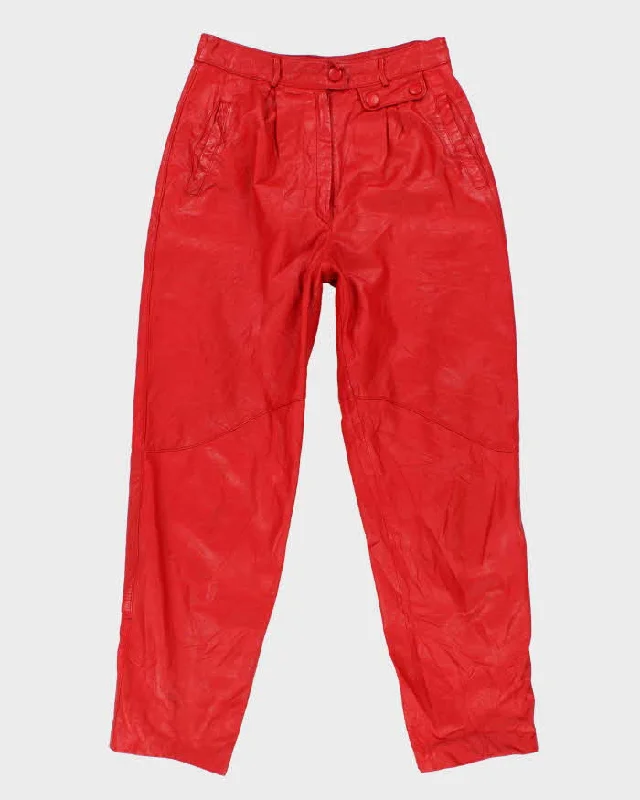 Womens 1980s Red Leather Classic Fit Trousers - S Trousers Mesh Breathable