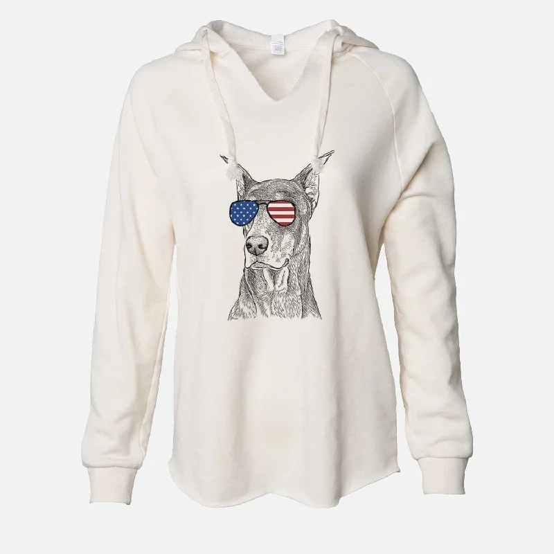 USA RJ the Doberman Pinscher - Cali Wave Hooded Sweatshirt Hoodie with Relaxed Fit Easy Casual USA RJ the Doberman Pinscher - Cali Wave Hooded Sweatshirt Hoodie with Relaxed Fit Easy Casual