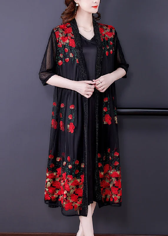 Red V Neck Zircon Tulle Long Sunscreen Cardigan Summer Mesh Fabric Canvas Fabric Denim Fabric Red V Neck Zircon Tulle Long Sunscreen Cardigan Summer Mesh Fabric Canvas Fabric Denim Fabric