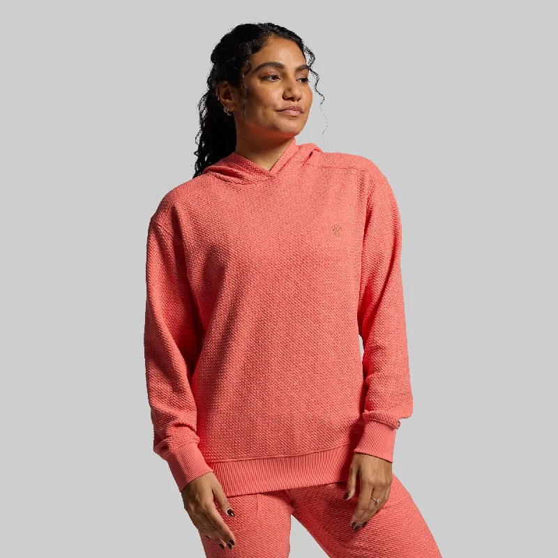 Women's Cloud Hoodie (Hot Peach) Hoodie with Hem Elastic Stretchable Comfortable