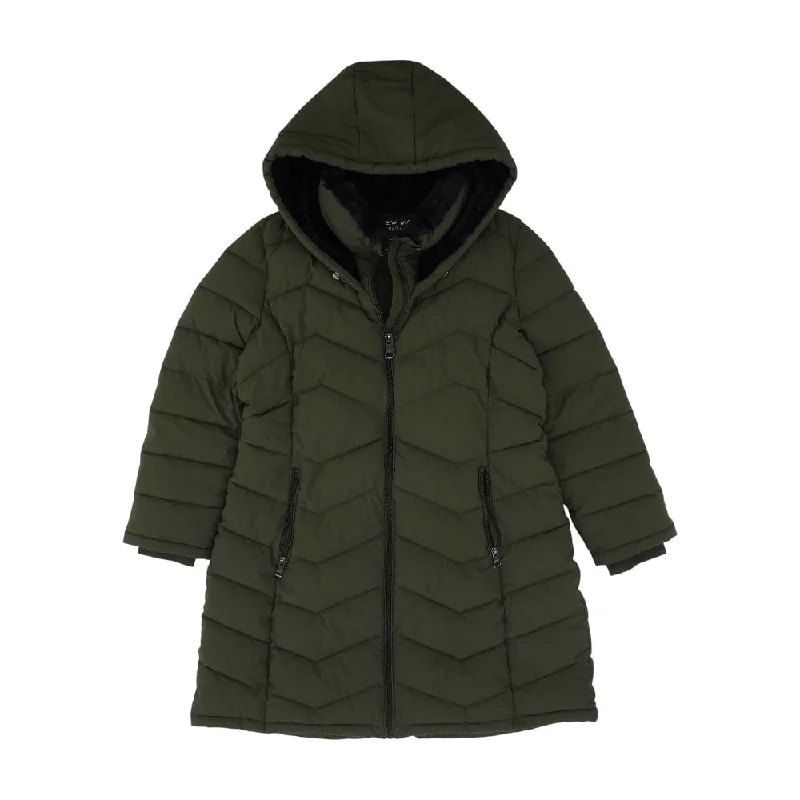 Olive Solid Puffer Coat Striped Polka Dot Solid