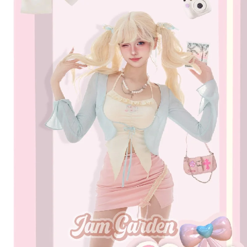 Summer Camisole Undershirt Sunscreen Cardigan Hip Half Skirt Suit Female Front Pockets Side Pockets Patch Pockets