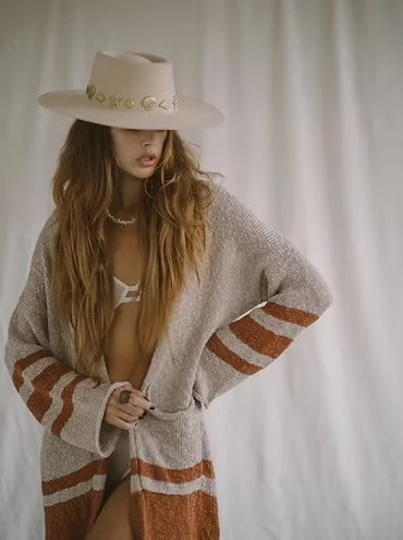 SAVANNAH Cardigan in Organic Linen Real Fur Shearling Chenille