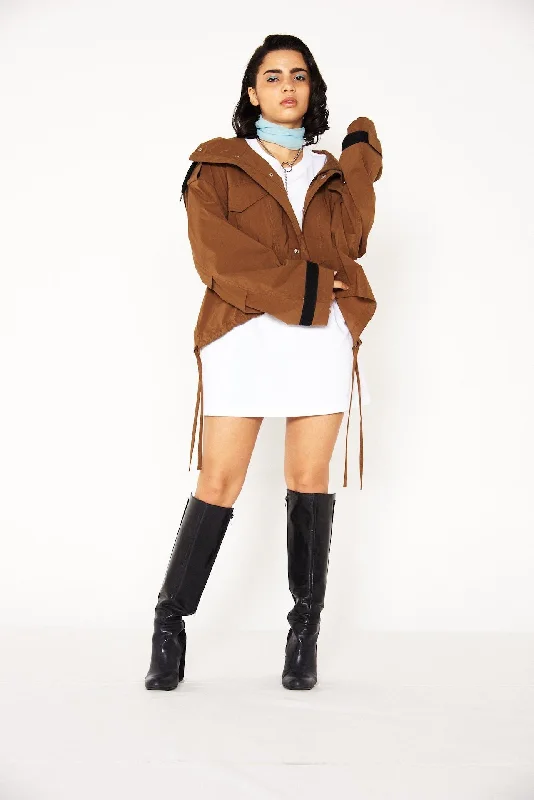 Loose Mountain Hoodie (Brown) Hoodie with Rolled Sleeves Casual Relaxed
