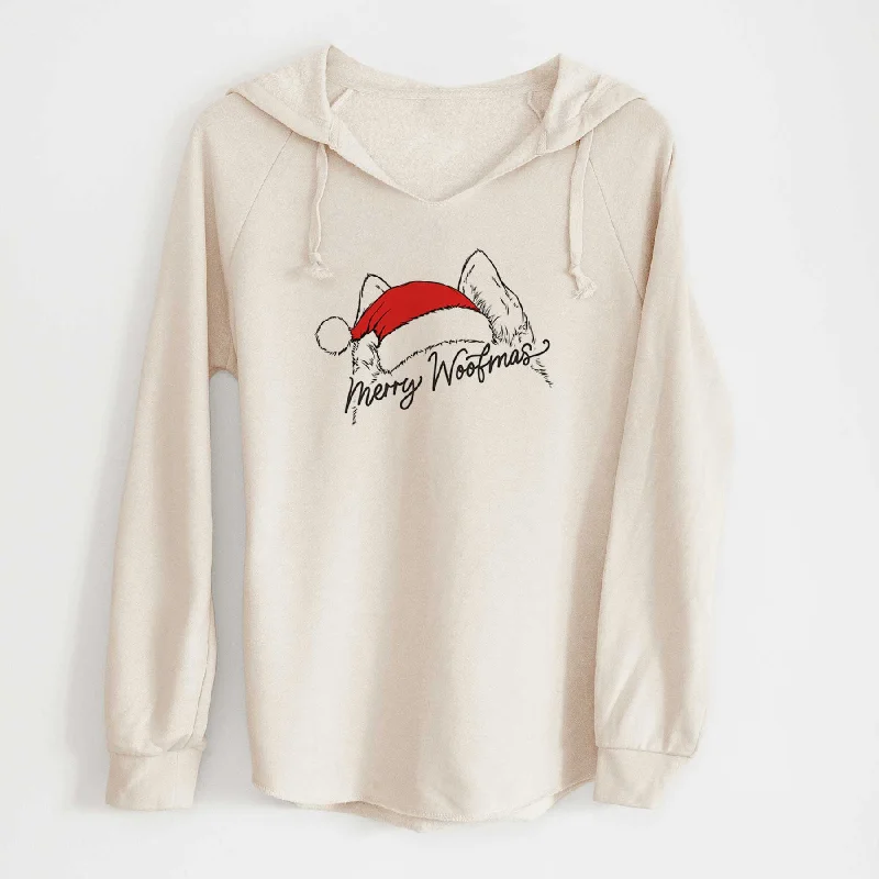Merry Woofmas - Siberian Husky - Cali Wave Hooded Sweatshirt Hoodie with Embroidery Detailed Premium Merry Woofmas - Siberian Husky - Cali Wave Hooded Sweatshirt Hoodie with Embroidery Detailed Premium