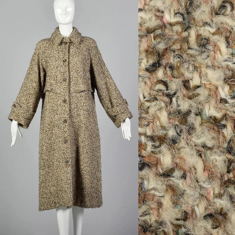 Large Geoffrey Beene for Gallant 1970s Tweed Coat Suede Faux Fur Shearling