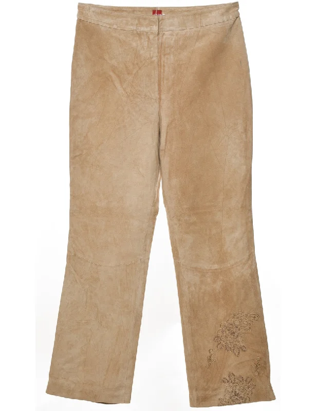 Light Brown Embroidered Suede Trousers - W31 L31 Trousers Denim Distressed