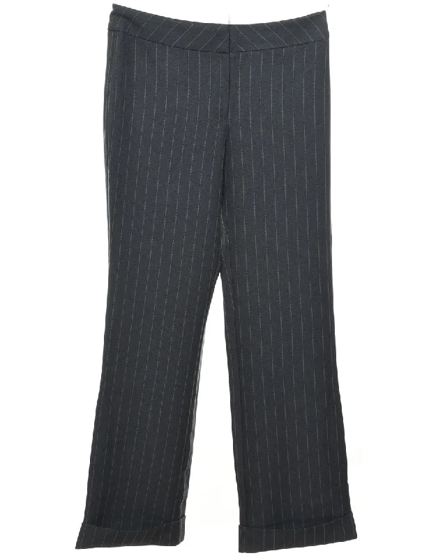 Dark Grey Striped Classic Trousers - W32 L31 Trousers Harem Relaxed Fit