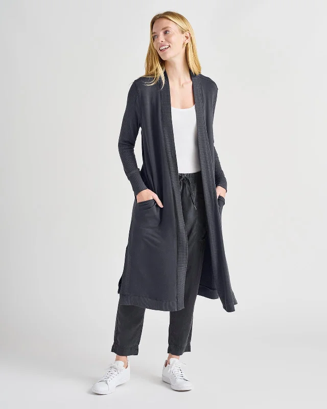 Supersoft Rib Duster Cardigan Solid Print Embellished