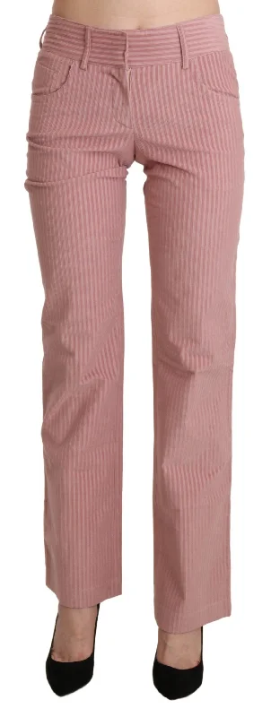 Chic Pink Mid Waist Straight Trousers Trousers Wedding White
